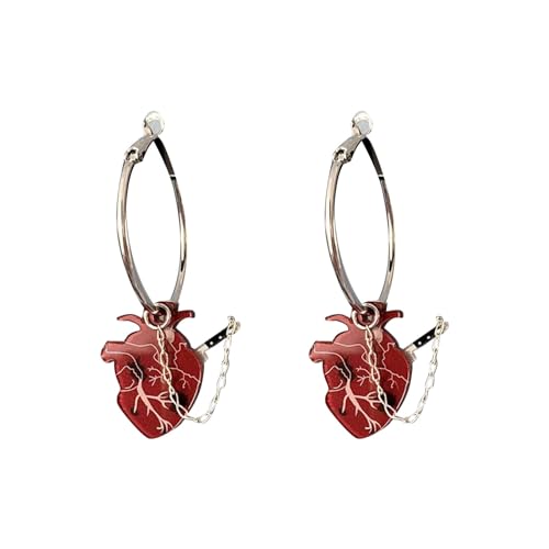 Creativity Ohrringe Retro Gothic eingefügt in schlagendes Herz abnehmbare Ohrringkette Halskette für Frauen Ohrringe Für Männer Kreuz (Red, One Size) von YWJewly