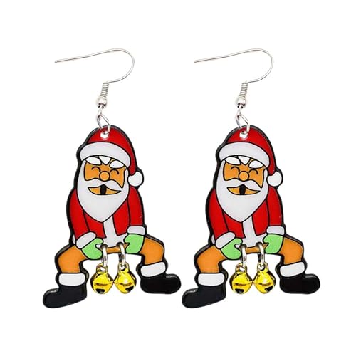 Creolen Anhänger Weihnachtsohrringe, kreative Weihnachtsmann-Glocken-Ohrringe, lustige Weihnachts-Acryl-Ohrringe, der Weihnachtsmann trägt zwei Glocken unter seinem Schritt Herren (Red, One Size) von YWJewly