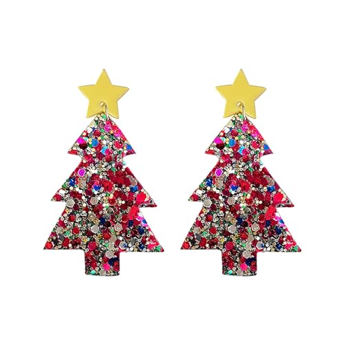 Cute Ohrringe Damen Weihnachtsbaum-Glitzer, große funkelnde Ohrhänger in Farben für festliche Atmosphäre, Party-Statement-Ohrringe Kleine ene Creolen (B, One Size) von YWJewly