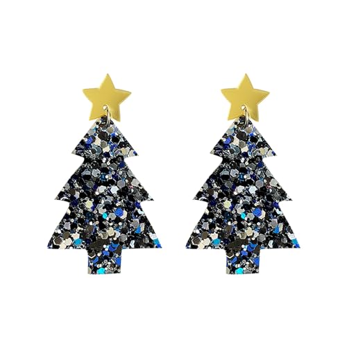 Cute Ohrringe Damen Weihnachtsbaum-Glitzer, große funkelnde Ohrhänger in Farben für festliche Atmosphäre, Party-Statement-Ohrringe Kleine ene Creolen (C, One Size) von YWJewly