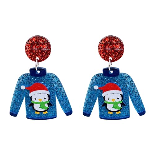 Cute Ohrringe Damen Weihnachtsohrringe, roter Pullover, Acrylohrringe, Pinguin-Weihnachtsmann-Ohrringe Künstliche Ohrringe (A, One Size) von YWJewly
