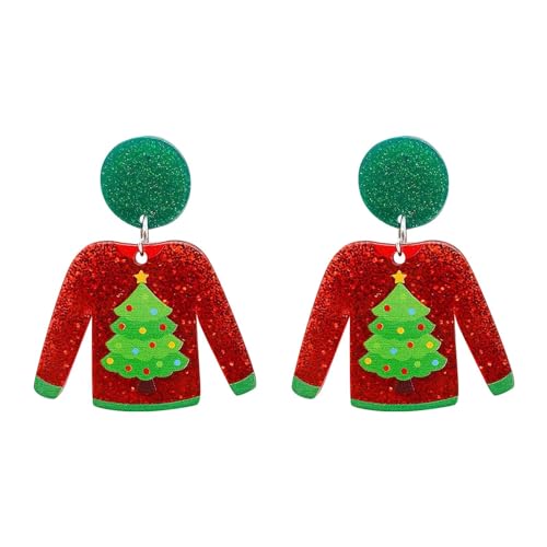 Cute Ohrringe Damen Weihnachtsohrringe, roter Pullover, Acrylohrringe, Pinguin-Weihnachtsmann-Ohrringe Künstliche Ohrringe (D, One Size) von YWJewly