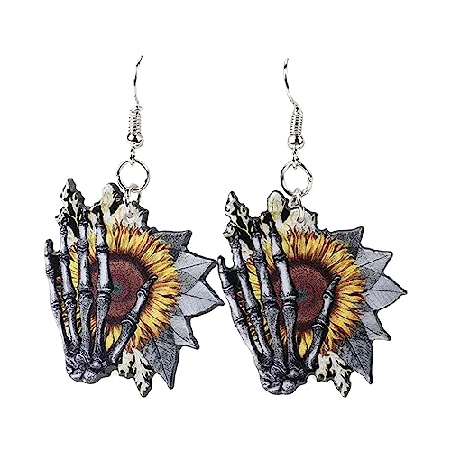 Damen Ohrringe Creolen Zarte Sonnenblumen-Acrylohrringe mit Halloween-Atmosphäre. Halloween-Ohrringe für Mädchen, Frauen Männer Damenschmuck Ohrringe (Grey, One Size) von YWJewly