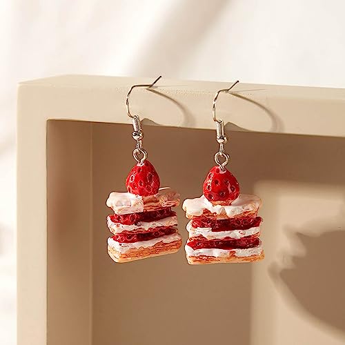 Dangle Drop Ohrringe Japanische koreanische süße kreative Lebensmittel-Form-Ohrringe, passende Farbe, Cartoon-Mode-Mädchen-Ohrringe Ohrringe Für Empfindliche Ohren Mädchen (Red, One Size) von YWJewly
