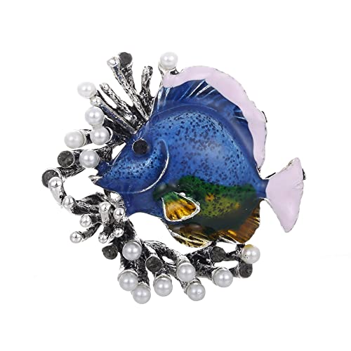 Dekorationen für Damen and Mädchen Brosche Fashion Cute Fish Brosche Alloy Corsage Interessante Diamantbrosche Hundert passende Geschenke Aquamarin Schmuck Set (Blue, One Size) von YWJewly