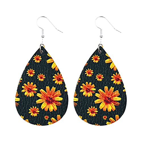 Dick Ohrringe Sonnenblumen-Chrysantheme-Blumen-Haut-Ohrringe Frische süße kleine Gänseblümchen-Haut-Ohrringe Ohrringe Ohrringe Silber 925 Stecker Mädchen (Black, One Size) von YWJewly