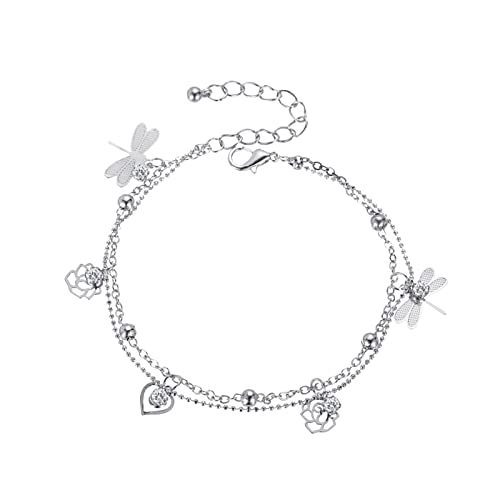 Einfache Liebe Fußkette Schmuck für Frauen Fußkettchen für Damen, gefüllt mit personalisierten Fußkettchen, Strandfüße, Schmuck, Geschenk, Fußkettchen, Einfachheits-Fußkettchen (Silver, One Size) von YWJewly