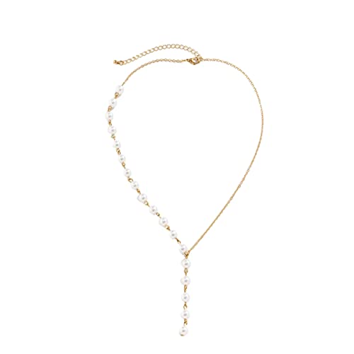 HalskettenAnhänger Gold-Perlen-Halskette für Frauen Vergoldete Ketten-Halskette Choker Toggle-Verschluss-Halskette Zierliche Perlen-Ketten-Halskette für Frauen Kinderwagen Fahrrad (Gold, One Size) von YWJewly