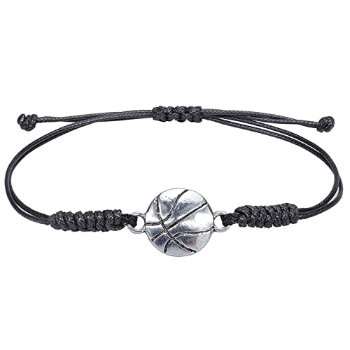 Hochzeitstag Geschenke für Frauen Basketball-Armband, verstellbar, Basketball-Charme, Legierungsarmband, Jungen, Mädchen, Jugend, Geschenk, handgewebtes Seil, Basketball, Haarband (Black, One Size) von YWJewly