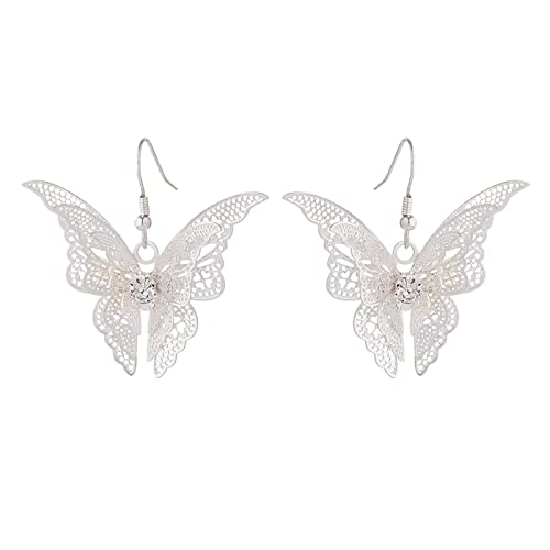 Hoops Ohrringe Modeschmuck für Frauen Silberne Schmetterlings-Strass-Ohrringe für Frauen-Mädchen-glänzender Schmetterlings-künstlicher Kristalltropfen-Ohrring-einfacher Ohrringe (Silver, One Size) von YWJewly