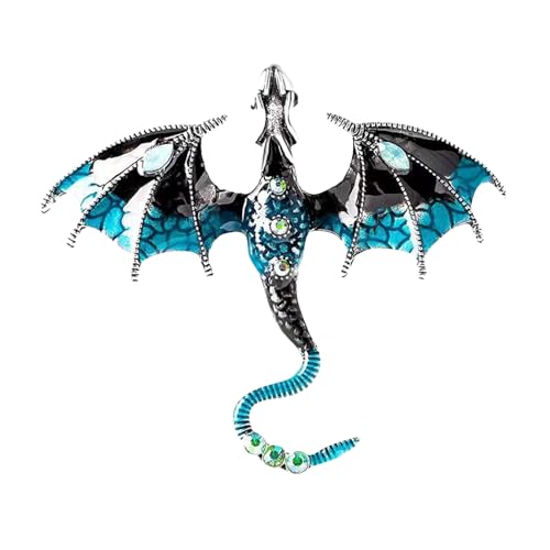 Kleiderbroschen Hochwertige Emaille-Brosche, fliegender Drache, Herren- Damen-Reversbrosche, Schmuck, Tierbrosche, Winter-Strass-Brosche Schmuckschatulle Glas (Blue, One Size) von YWJewly