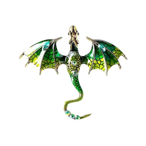 Kleiderbroschen Hochwertige Emaille-Brosche, fliegender Drache, Herren- Damen-Reversbrosche, Schmuck, Tierbrosche, Winter-Strass-Brosche Schmuckschatulle Glas (Green, One Size) von YWJewly