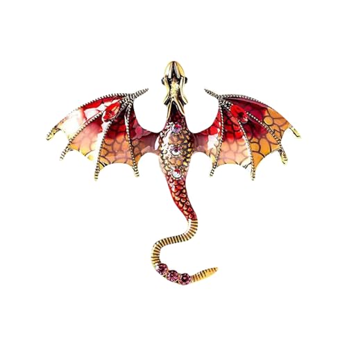 Kleiderbroschen Hochwertige Emaille-Brosche, fliegender Drache, Herren- Damen-Reversbrosche, Schmuck, Tierbrosche, Winter-Strass-Brosche Schmuckschatulle Glas (Red, One Size) von YWJewly