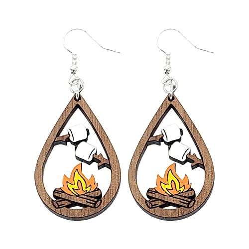 Klobige Tropfenohrringe für Frauen personalisierte Holz Teardrop Ohrringe für Thanksgiving Mädchen Geschenk Sommer Camping Ohrringe Ohrringe Silber 925 Creolen Mit Anhänger (Khaki, One Size) von YWJewly