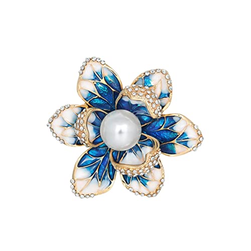 Kristallbrosche für Damen Elegante Brosche mit tropfender Begonienblume aus Emaille. Elegante atmosphärische florale Kleidungsnadel Viktorianische Brosche Halsband (Blue, One Size) von YWJewly