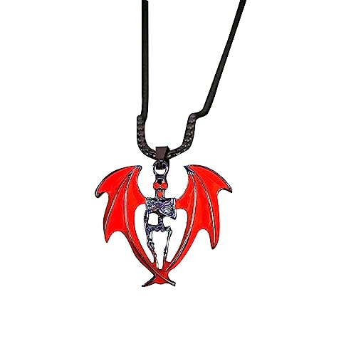 Modische Lange Kette Retro Leuchtende Halskette Leuchtende Flamme Anhänger Leuchtende Halskette Fliegender Drache Anhänger Halskette Halloween Leuchtende Halskette Schmutzlappen (f-Red, One Size) von YWJewly