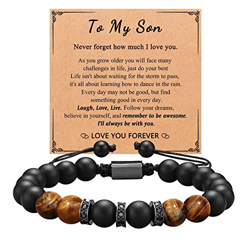 Mutter Armband To My Son Armband Bunte Natursteinperlen Kartenarmband Geflochtenes Seil Handgemachter Geflochtenes Armband Schmuck Geschenke Für Frauen Mädchen Ionen Armband (Black #1, One Size) von YWJewly