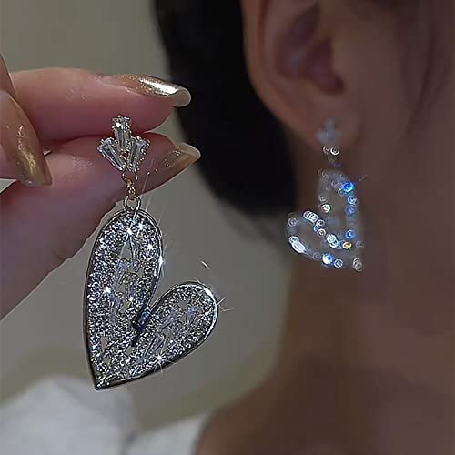 Ohrringe Damen Frauen-elegante Liebes-Kristalldiamant-Herz-Ohrring-Hochzeits-Ohrringe Pandabär Ohrringe (Silver-2, One Size) von YWJewly