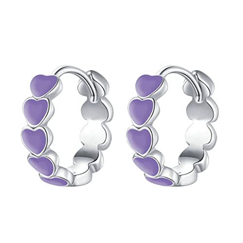Ohrringe Dupe Regenbogen-Liebes-Ohrringe für Teenager-Mädchen Minimalistische Piercing-Ohrstecker Trendige Ohrringe J Ohrringe (Purple, One Size) von YWJewly