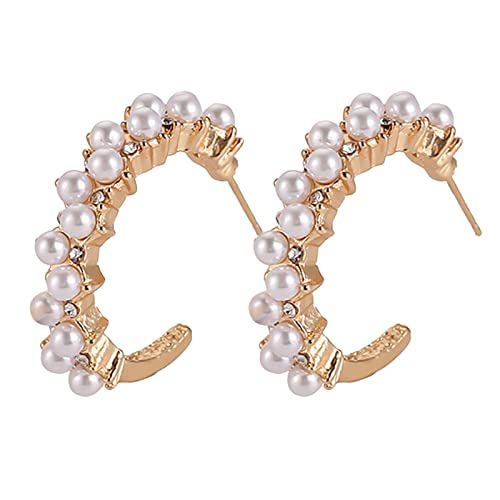 Ohrringe Schleife -Bolzenohrringe mit Perlenbesatz, halbkreisförmiger Ohrring für Frauen-Geschenk Ohrringe Ohne Ohrloch Damen Hänger (golden-a, One Size) von YWJewly