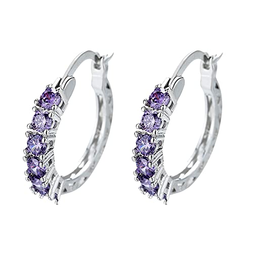 Ohrringe Statement Hochzeits-Reifen für Frauen Lila Engagement Inlay Silberschmuck Ohrring Ohrringe -Ohrringe Ohrringe 925 Rose (f-Purple, One Size) von YWJewly