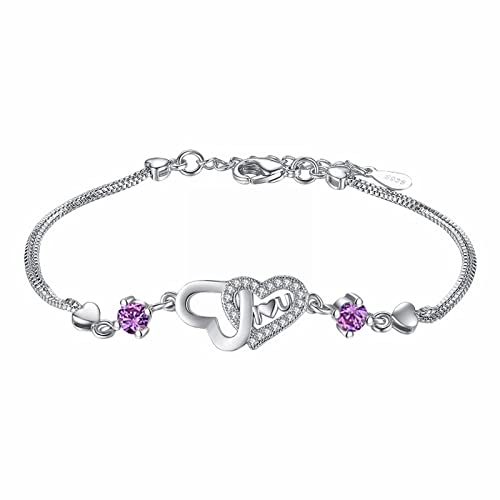 Passende PäRchen Armband Mode Doppel Herzförmige Armband Weibliche Schmuck Armbänder Zirkon Charme Armbänder Für Frauen Hochzeit Schmuck Geschenke Fitness Armband Ohne Display (Purple, One Size) von YWJewly