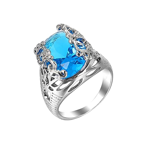 Ringe für Frauen Teen Girls Open Chunky Ringe Exquisiter grüner Edelstein Geometrischer Diamantring Voller Diamantring Persönlichkeit Retro-Trendring Geometrischer Ring Stress Rings (Blue, A) von YWJewly