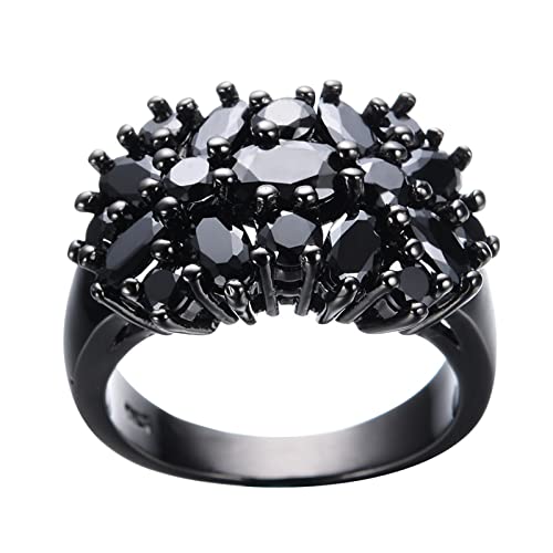 Ringe für Frauen Teen Girls Open Chunky Ringe Schwarz Mode Kristall Oval Ring Größe 5 10 Schmuck Geschenk für Frauen Mädchen Geburtstag Valentinstag Jahrestag Ringe 58 (Black, A) von YWJewly