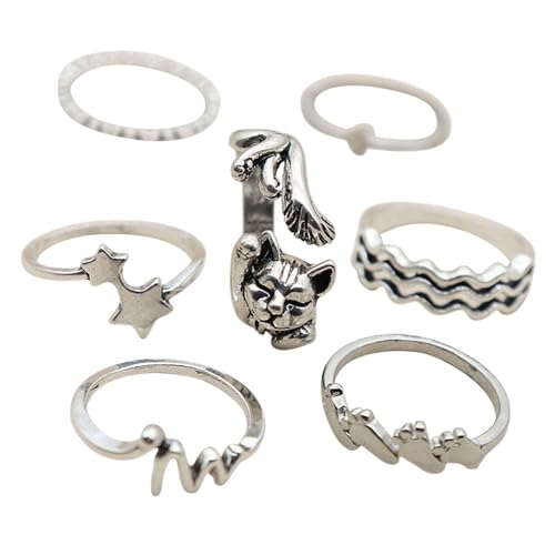 Ringschmuck für Frauen and Mädchen New Bagua Leaf Ring Flower Love Butterfly Chain Joint Ring Set aus Ringen in verschiedenen Stilen Ringer Shirt Damen (B, One Size) von YWJewly