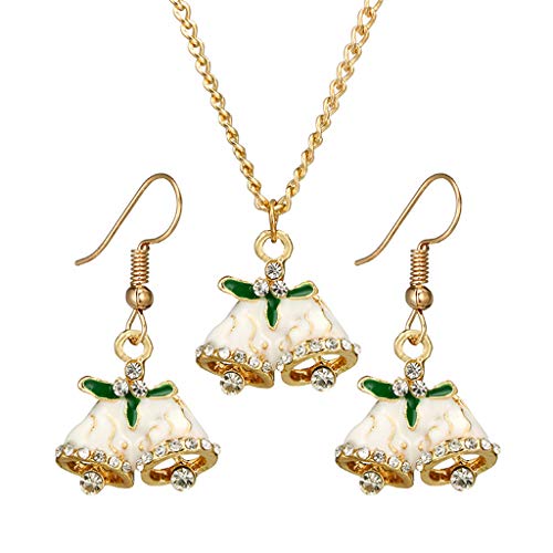 Schleifen-Ohrringe Christmas Fashion Drop Oil Alloy Diamond White Bell Earrings Necklace Set Nicht Durchbohrte Creolen (Gold, One Size) von YWJewly