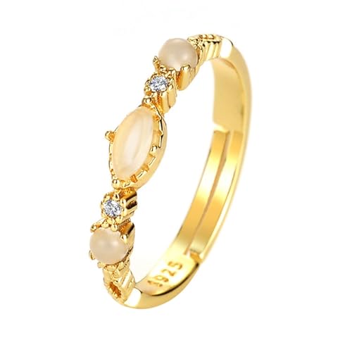 Schmuck für Frauen Mädchen Leichter Luxus-Retro-Naturstein-Opal mit Hohlmuster, modischer vielseitiger offener High-End-Ring, einfacher, mit Diamanten besetzter, funkelnder, (Orange, One Size) von YWJewly