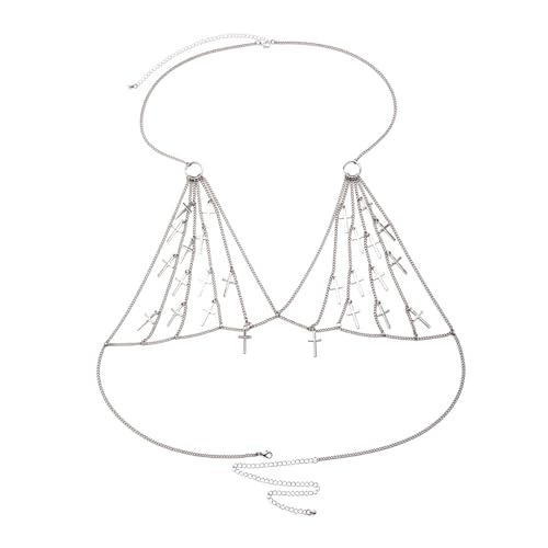 Schmuck für Frauen and Mädchen Süße coole Hottie Körperkette Ausschnitt Fransen Bikini Kette Sexy Körperkette Mehrschichtige silberne Körperkette weiblich Smaragd Halskette (Silver-e, One Size) von YWJewly