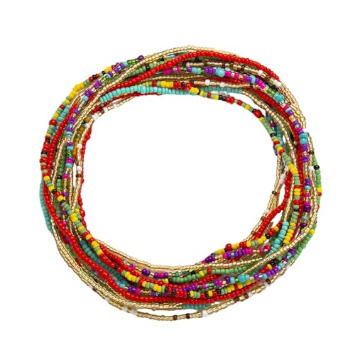 Schmuck für Frauen and Mädchen Taillenperlen für dehnbare afrikanische Taillenperlen für Frauen, Bauchperlenkette in Übergröße mit Schnur Anhängern, Sommermode, Halskette Mit (A-Red, One Size) von YWJewly