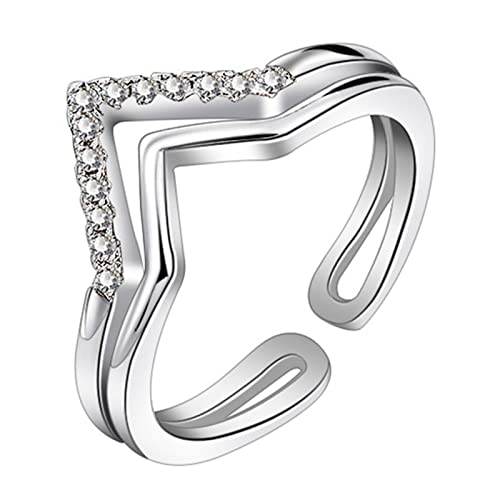 Set Damen Girly Knöchelring Einfacher geometrischer Persönlichkeits-Doppelschicht-weiblicher offener Ring-Schmuck-Geburtstags-Geschenk-Brautpartei-Ring Zwei Finger Ringe Silber (Silver, One Size) von YWJewly