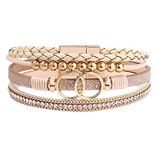 Sommer Armband Damen Gewebtes Armband böhmisches mehrschichtiges Armband Lederarmbänder für Frauen Männer Weihnachten Geburtstagsgeschenk Farbe Seil gewebtes Armband Liebe hohle tooth (B, One Size) von YWJewly