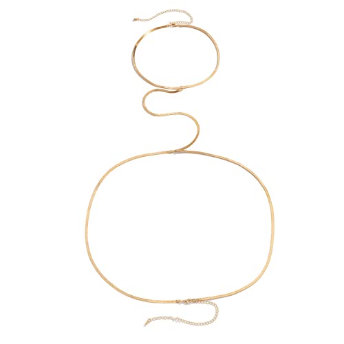 Taillenschmuck für Frauen Mädchen Fashion Spicy Girl Sweet Cool Flat Bone Chain Hals Brustkette Gürtel Fashion Bikini Dress Taillenkette Granat Halskette (Gold-a, One Size) von YWJewly