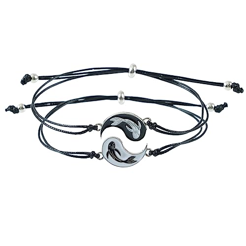 YWJewly Armbänder Set für Damen Chi-Paar-Armband-Set, Yin-gute Freunde, geflochtenes Armband (2 Stück) 42 Mm Klassisches Lederarmband (Black-B, One Size) von YWJewly