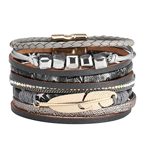 YWJewly Armband Hochzeit Frauen-Feder-Wickelarmband-Kristallarmband-handgemachter Schmuck-böhmisches Geschenk Kleine Druckverschlussbeutel Für Schmuck (Black, One Size) von YWJewly