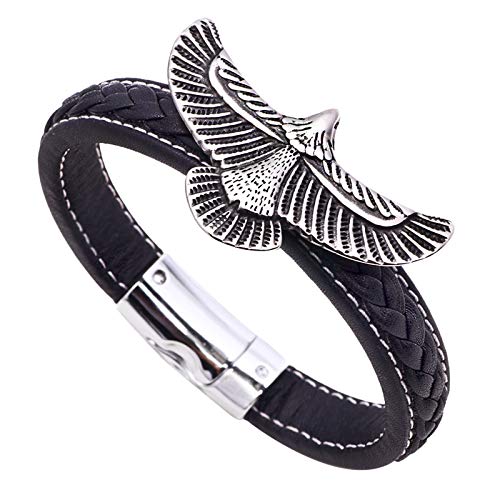 YWJewly Armband Teenager Mädchen Männer Stahl Edelstahl Eagle's Frauen Rindsleder Handgewebtes Armband für Armband Armbänder Armbanduhr Mit Schrittzähler (Black, One Size) von YWJewly