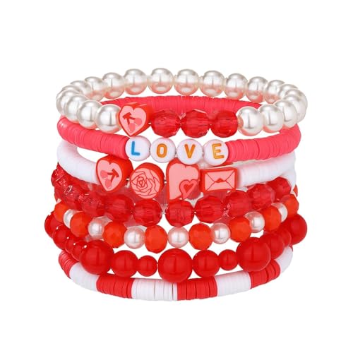 YWJewly Armband Zur Mädchen Rotes Perlenarmband zum Valentinstag, Buchstabenarmband, elastische Abdeckung, Dekoration, hochwertiges Geschenk Armband Für Opal (Red #5, One Size) von YWJewly