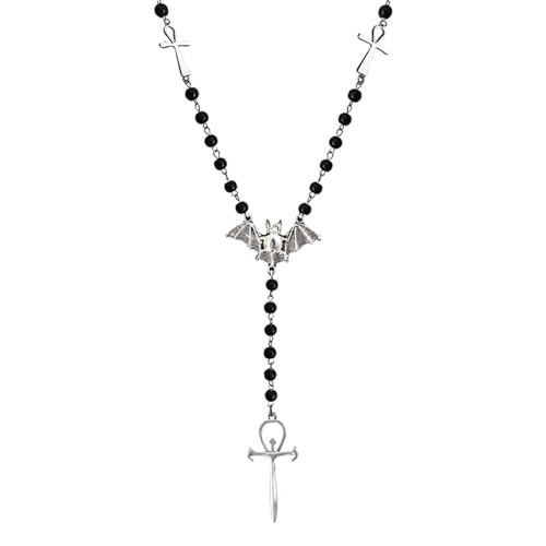 YWJewly Atem Halskette Fledermaus-Halskette, schwarzer langer Rosenkranz, uralte Halskette für Frauen Lapislazuli Anhänger (Black, One Size) von YWJewly