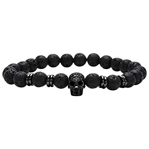 YWJewly Bachelor Geschenke Armband aus vulkanischem schwarzem Zirkon, Buddha-Perlen, Armband, Armband für Männer Frauen Armband Fuchsia (Black, One Size) von YWJewly