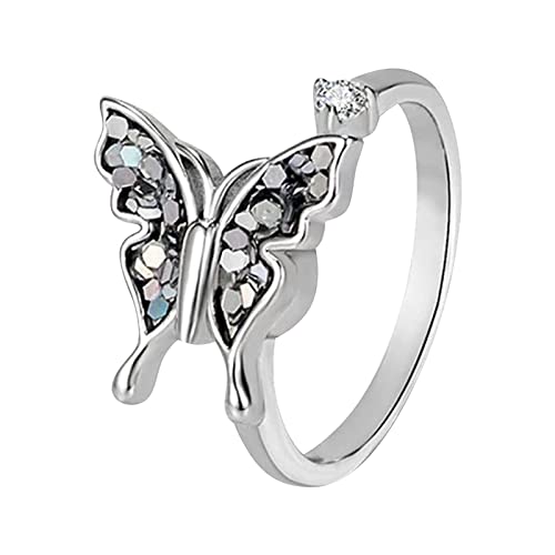 YWJewly Böhmische stapelbare Knöchelringe Schmetterlings-spinnende Ringe-Frauen-Mode-Art-Schmuck-Trauringe- für Valentinstag Gürtel ene Ringe (Silver, One Size) von YWJewly