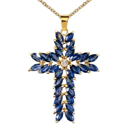 YWJewly Buchstaben Kette Exquisite Vintage-Halskette mit blauem Kristall für Damen, europäischer amerikanischer Schmuck Radstopper Für Anhänger (Blue, One Size) von YWJewly