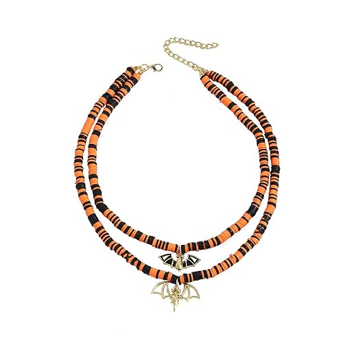 YWJewly Buchstaben Kette Gothic Halloween Schmuck Dunkle Fledermaus Kürbis Halloween Halskette Orange Halsketten Namen (Orange, One Size) von YWJewly