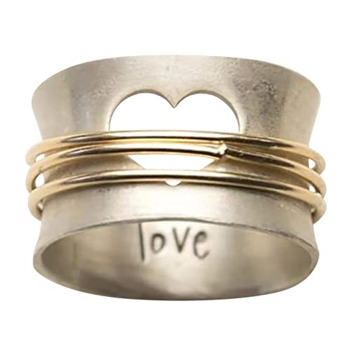 YWJewly Damenring Mode Eingefasster Zirkonring Wire Two For Girls Best Fashion Rings Rings Ladies Tone Turning Heart Gifts Rings Gymnastikringe Ringe (F, One Size) von YWJewly