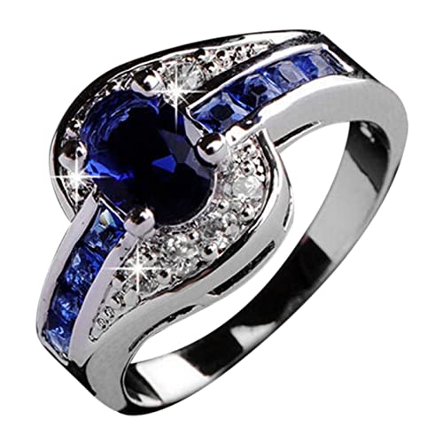 YWJewly Design einfache Ringe für Damen Weißer Schnittschmuck Handgefertigte Verlobungs-Luxus-Ehering-Geschenk-Ringe Ringelband Rot (Blue, 9) von YWJewly