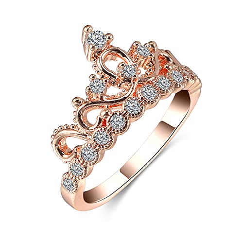 YWJewly Diamantringe für Damen Freund Schmuck Geschenke für FrauenCrown Ring Mode Kronprinzessin Ringe Silber Rose Ringe (Rose Gold, 10) von YWJewly