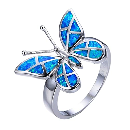 YWJewly Diamantringe für Damen Ring Schmuck für Freundin Schmuck Ringe Mode Ring Stil Opal Hochzeitsgeschenke Ringe Ringelblumentee Bio (Blue, 5) von YWJewly