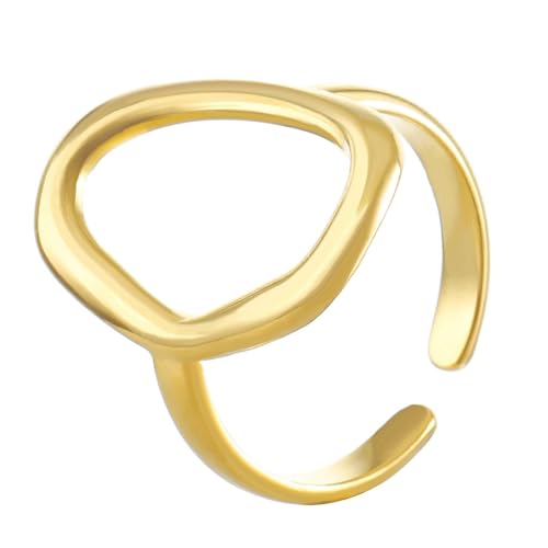 YWJewly Die Ringe der Macht der Ringe Edelstahl-Ring, hohl, geometrisch, oval, offener Ring-Stil, vielseitiger einfacher Ring Der Ringe Spieluhr (Gold, One Size) von YWJewly